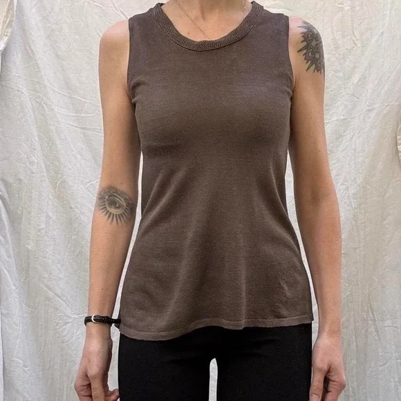 Brown Silk Knit Sleeveless Top Chicos Small Boho Coquette Whimsygoth Lightweight - Picture 2 of 8